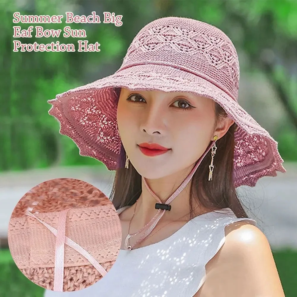 Sun Hats Wide Brim UV Protection Straw Hat Fashion Casual Breathable Beach Cap Bowknot Bucket Hat Panama Cap Summer