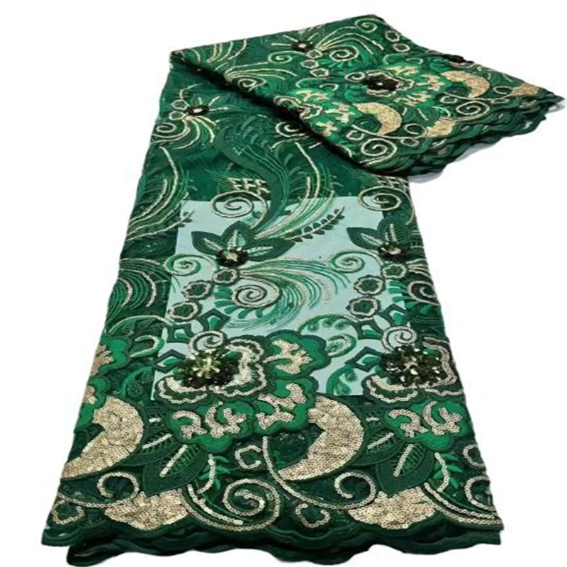 

Green Soft Sequence African Lace Fabric 5 Yards Nigerian Wedding Women Asoebi Dress Material Sequin French Tulle Lace Fabrics