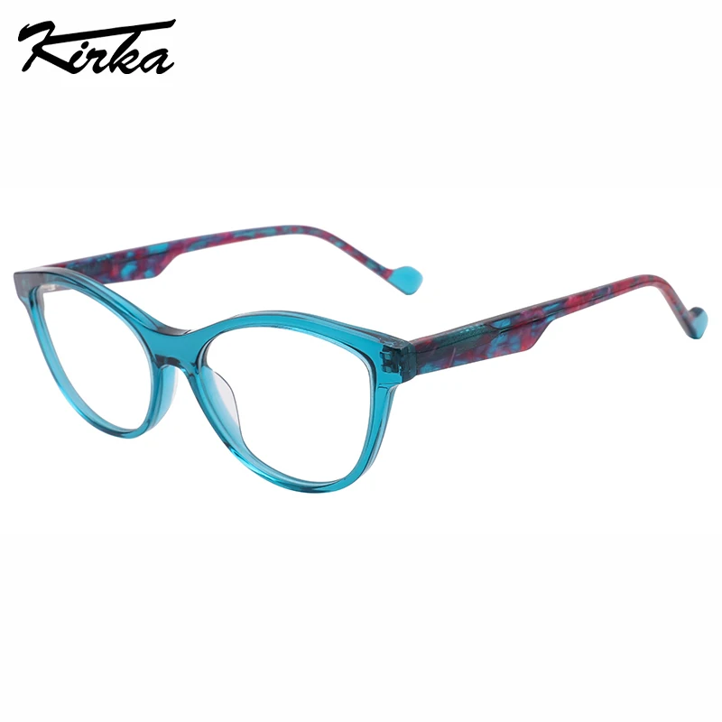 

Kirka Female Eyewear Acetate Flat Cat Eye Thin Optical Frames Wide Pattern Colors Temples Glasses For Ladies&Women WD1480