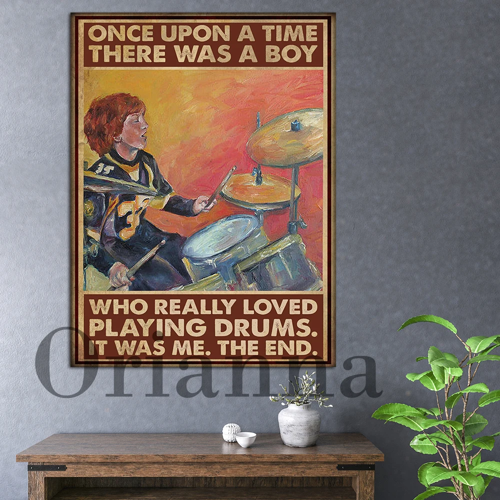 Retro Home Wall Decor Hd Print Una Volta C' È Stato Un Ragazzo Che Ha Davvero Amato Suonare La Batteria Era Me The End Canvas Painting