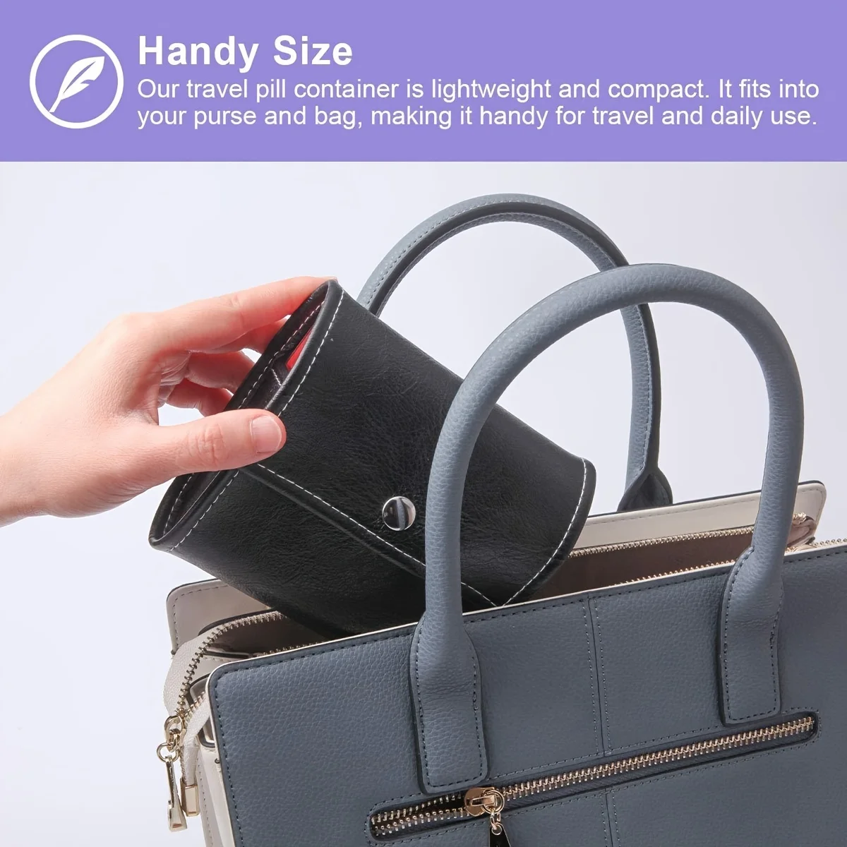 Portable Leather Pill Organizer with 7 Day AM/PM Compartments for Travel and Daily Medication Reminder