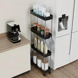 3/4 Tier Trolley Movable Roller Cart Storage Shelf Durable Rack Storage Trolley Auxiliary Cart Kitchen Slim Slide Organizer