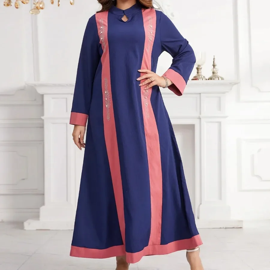 Dubai Abaya 2024 Muslim Women Long Sleeve O-neck Polyester Long Maxi Dress Abaya Dress Plus Size Gowns Outfits Africa Clothing