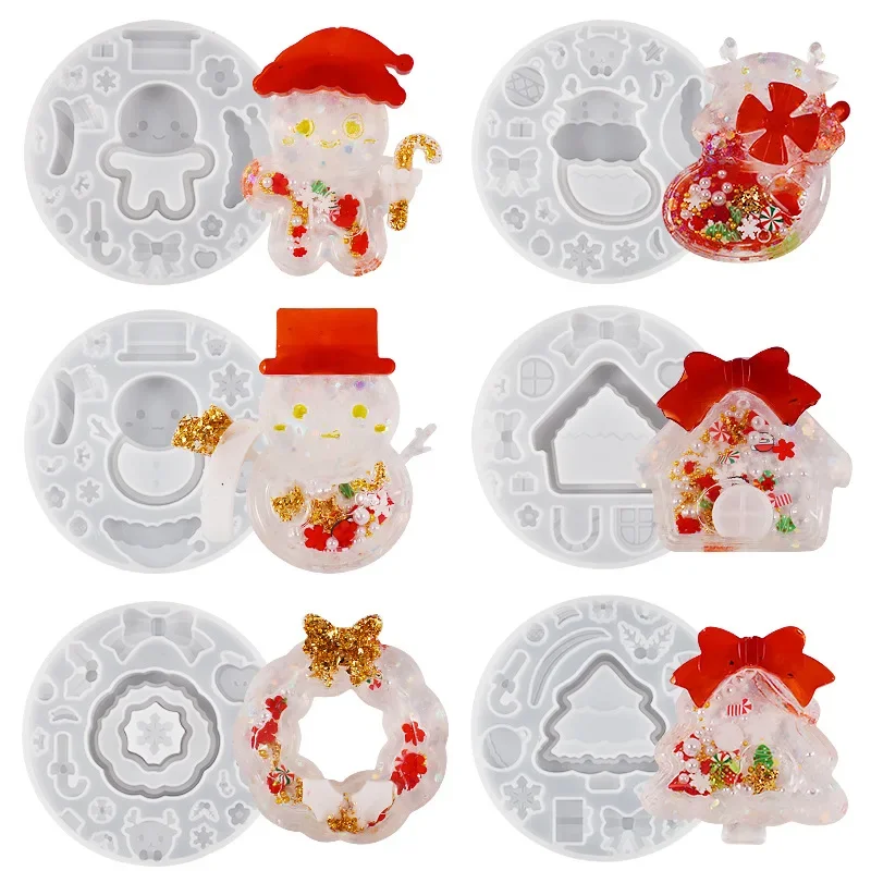 

DIY Epoxy Resin Mold Christmas Shaker Moulds Quicksand Mould Set Tree House Snowman Pendant Silicone Molds