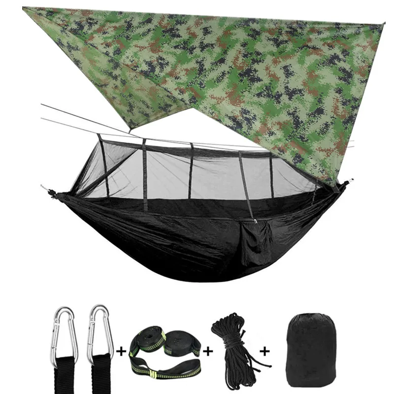 Camping Hammock with Mosquito Net&Rainfly Tent Tarp & Tree Straps,Portable Nylon Hammock Tent for Camping Hiking Backyard Travel 