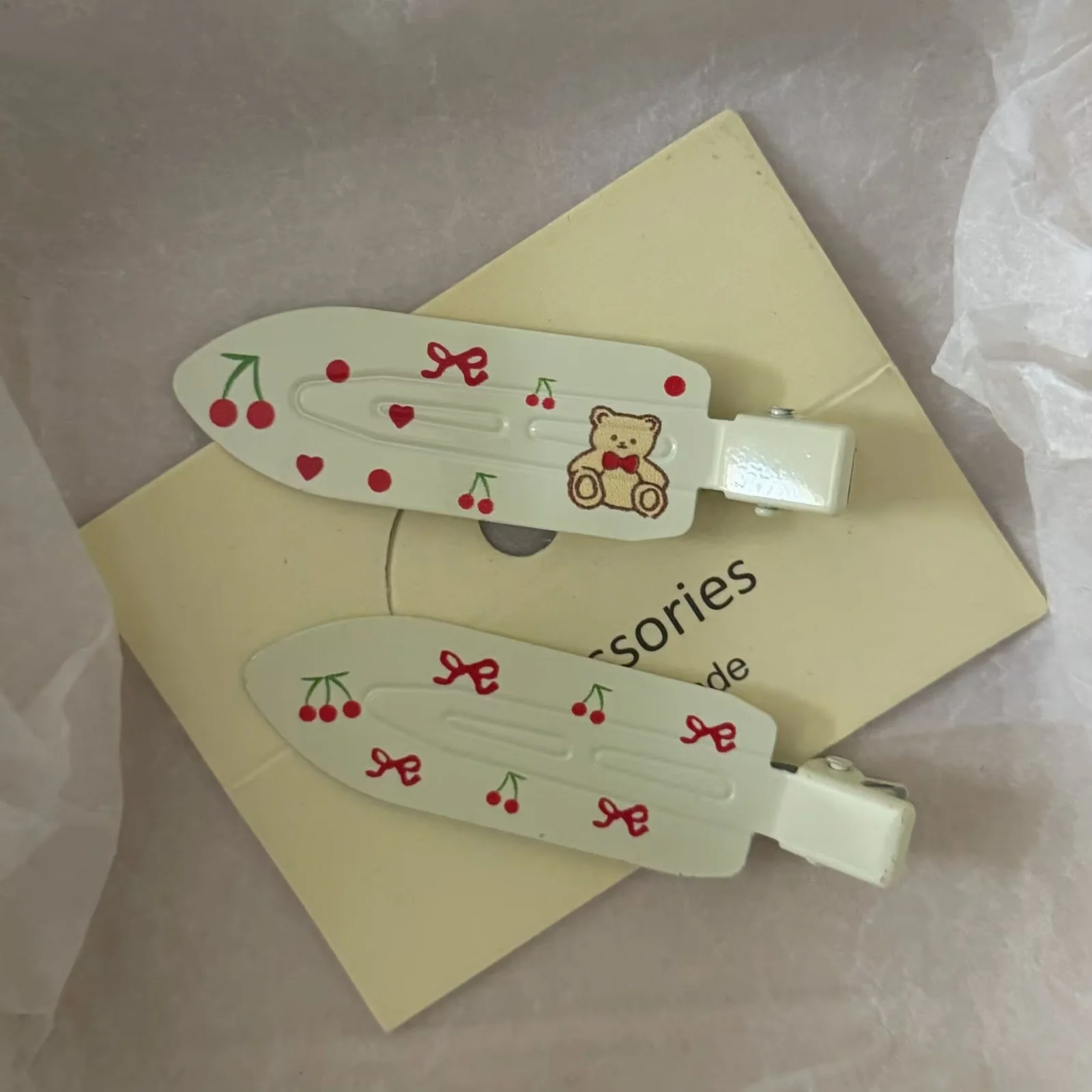4PCS Fashion Hair Clips Set: 4 Pieces with Bear, Cherry & Plaid Motifs, Lovely Hair Styling Accessories