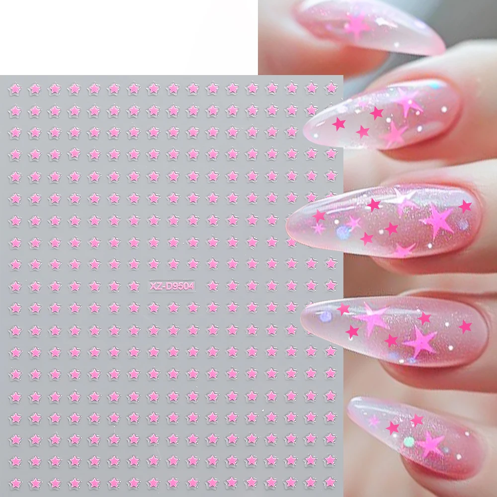 8 Stück 3D-Nagelsticker mit glänzendem Metallmotiv, silber-goldenen Sternen, rosa-schwarzem Glitzer, Mini-Sternen-Nagelaufklebern zur Maniküre-Dekoration_voghion.com