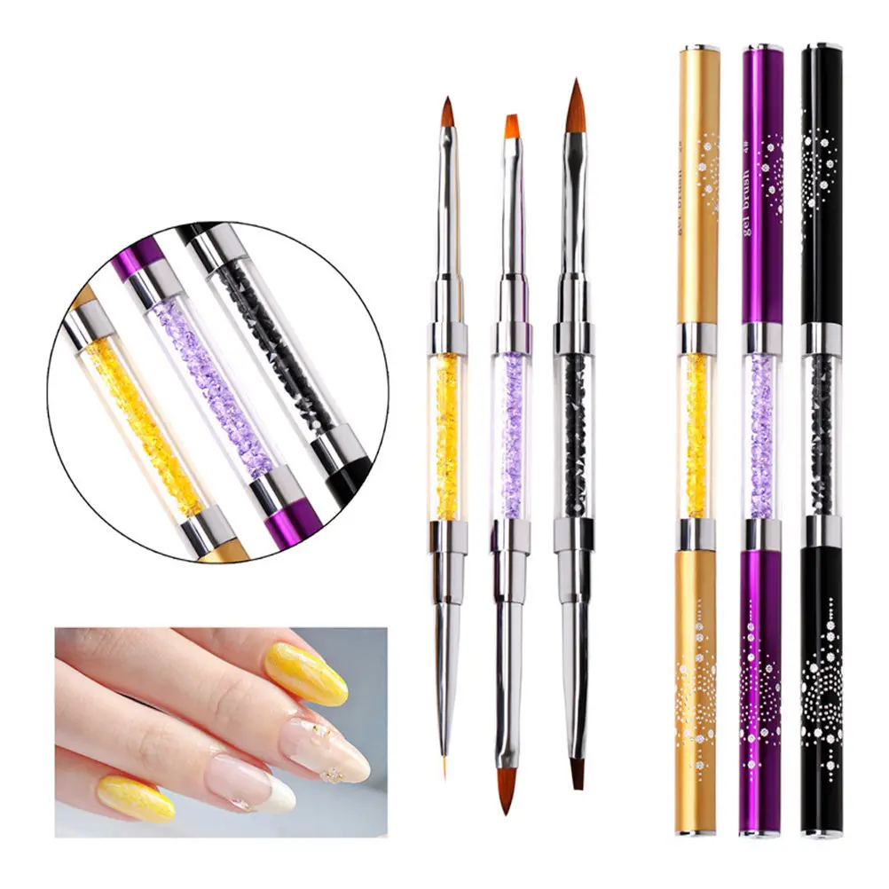 3Pcs 네일 아트 펜 브러쉬 세트 DIY 네일 디자인을위한 전문 더블 엔드 매니큐어 도구 홈 살롱 사용 선물