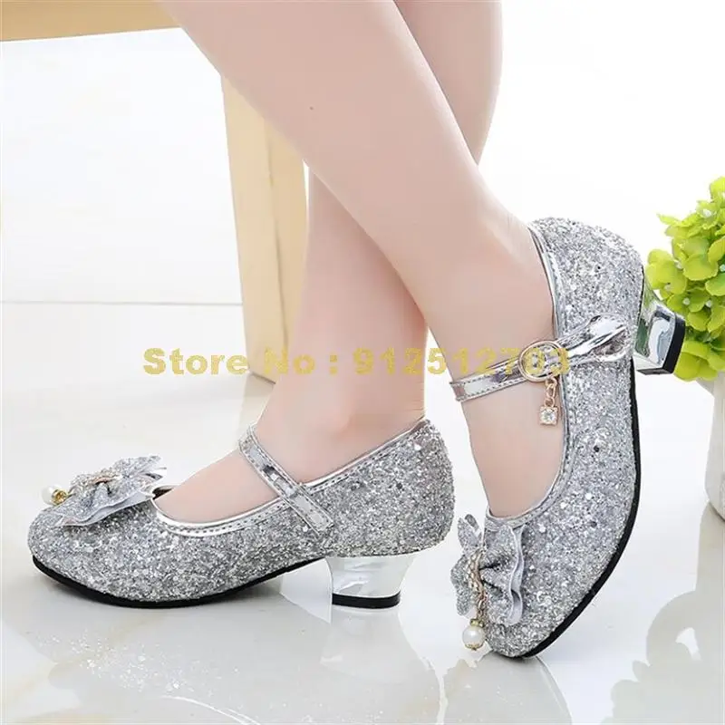 Kids Leather Girls Wedding Dress Shoes Children Elsa Princess Bowknot Dance Shoes For Girls Casual Flat Sandals