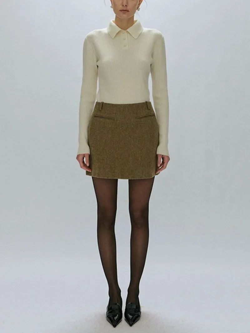

Women Cashmere Pullover Tops Slim POLO Collar Single Breasted OL Casual Knitted Sweater