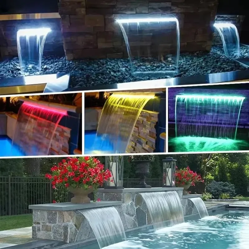 New Style Acrylic Colorful 60/90/120cm Led Water Cascade Descent Waterfall Swimming 85-265V Pool Wall Waterfall 4