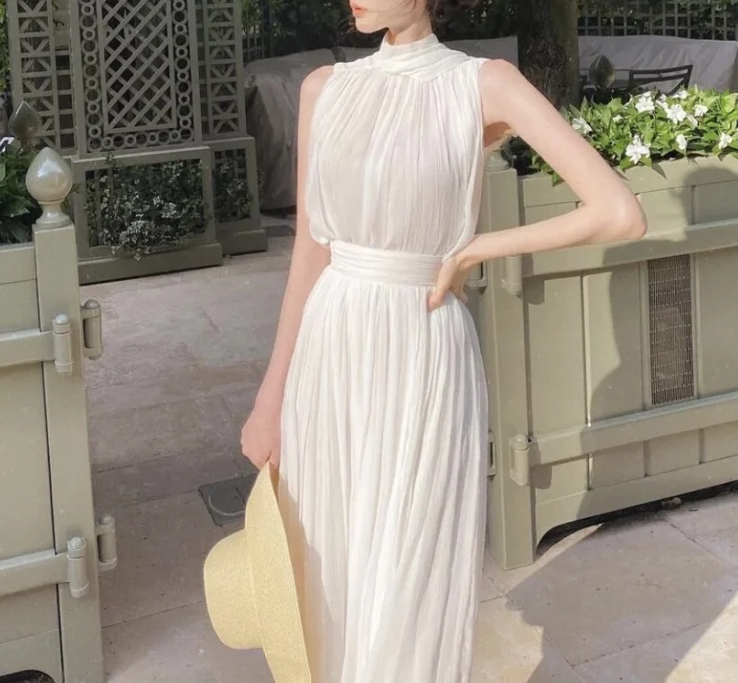 Elegant Halter Midi Dresses for Women Sleeveless Holiday Style Summer New Wedding Evening Party Dress Prom Vestidos Mujer