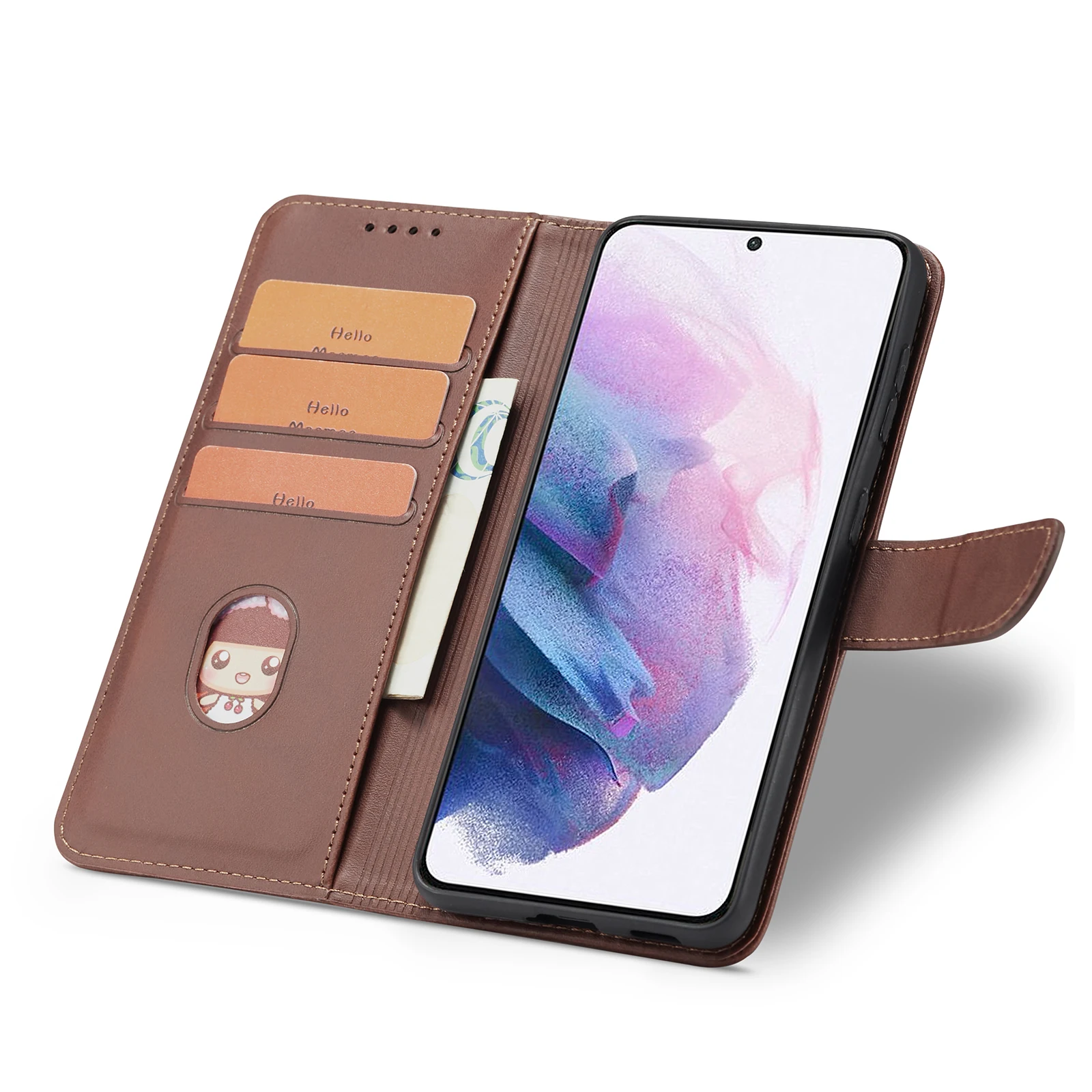 Solid Color PU Leather Flip Wallet Phone Cover