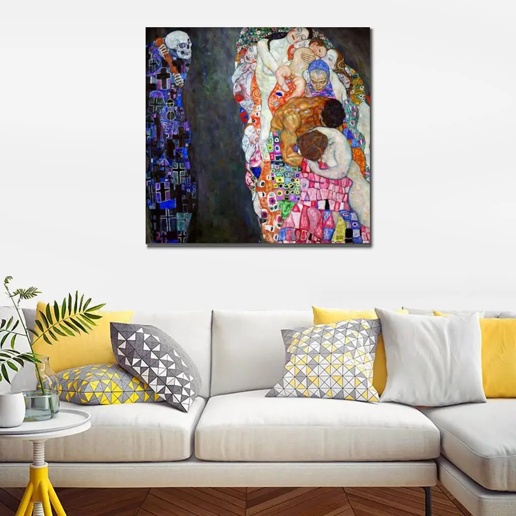 

Handmade Oil Painting Reproduction Gustav Klimt Portrait Art Life and Death Famous Canvas Women Artwork Living Room Wall Decor