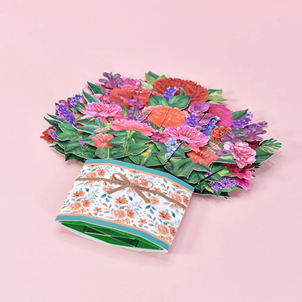 3D Paper Flowers Greeting Cards Floral Handmade Color Printing Popup Greeting Cards with Envelope for Day Anniversary