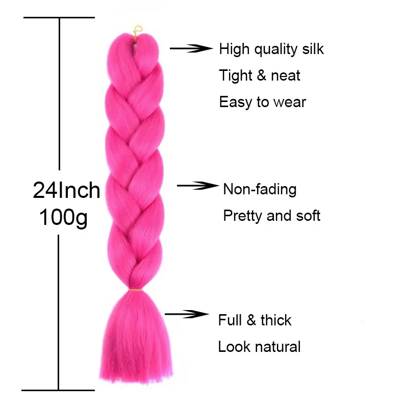 24Inch Synthetic Jumbo Braid Pre Stretched Braiding Hair Extension Ombre Black Pink Blue Hairpiece clip in ponytail hair extension synthetic ponytail synthetic hair accessories clip in ponytail extensions For Women