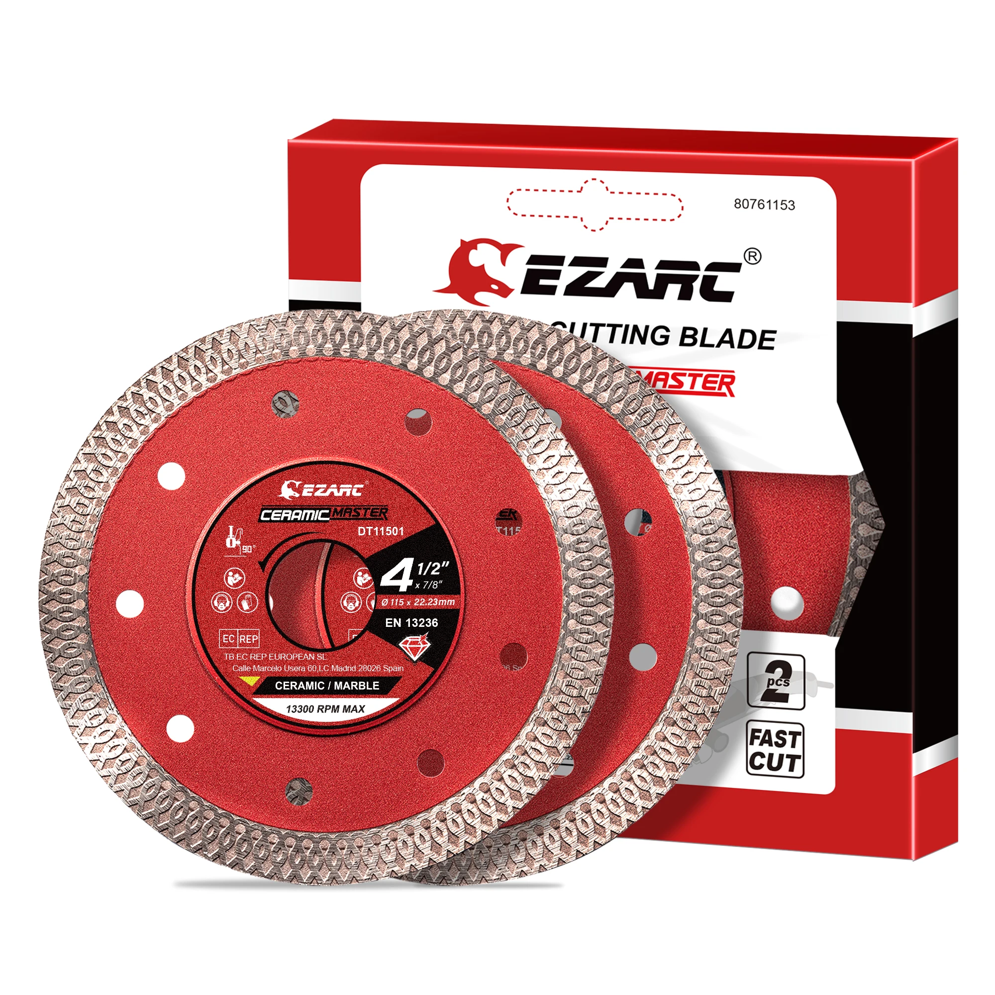 

EZARC Super Thin Diamond Saw Blades 2-Pieces for Tile , 4-1/2 Inch Cutting Discs for Angle Grinder, Smooth & Precise Cutting