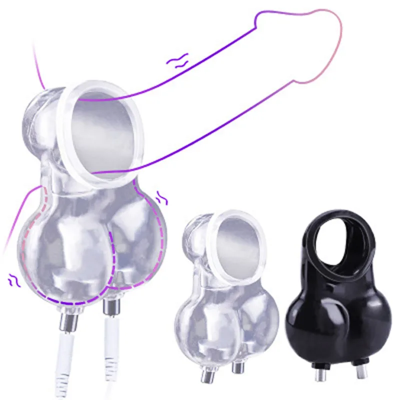 BDSM Electro Shock Scrotum Ring Sex Ball Stretcher Chastity Electric Shock Cock Cage Device Penis Stimulator Sleeve Male Sex Toy electro sex toys electric sex toys