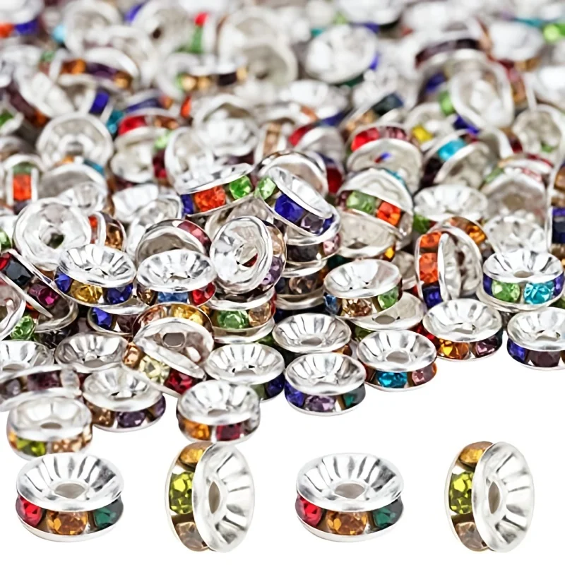 

50pcs 6mm-8mm Round Rhinestone Spacer Beads, Crystal Glass Beads, Spacer Beads For Making Necklace Bangle Pendant Jewelry