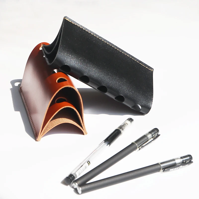 Custom Name PU Leather Pen Holder Vintage Engrave Initials Pencil Case Retro Business Office Student Pen Slot Desktop Organizer