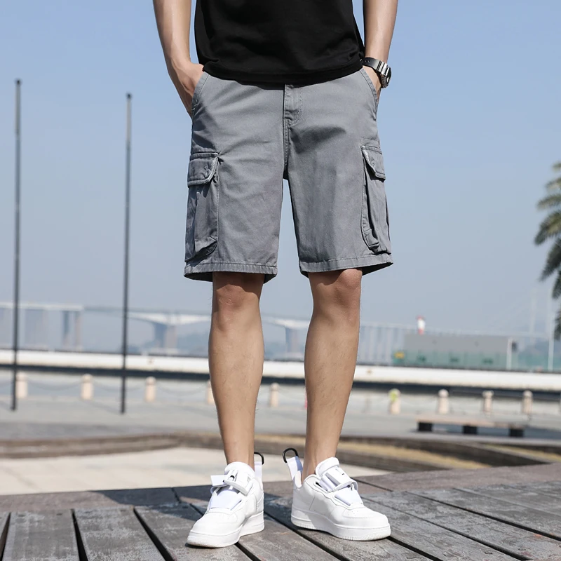 Summer Men's Solid Pockets High Waisted Button Elastic Work Clothes Sports Casual Trousers Preppy Style Office Lady Shorts