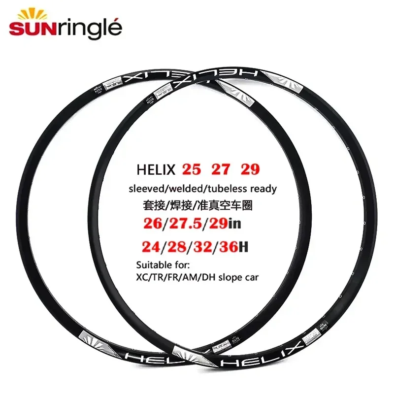 Sunringle HELIX Bicycle rim Aluminum alloy Mountain/road bike TR25 TR27 TR29 vacuum wheel rim 28H 32H wheel 29/27.5/26 inch carbon mtb rims beadlock wheel rim highway wheel rim snow bike wheels mountain bike rear wheel set