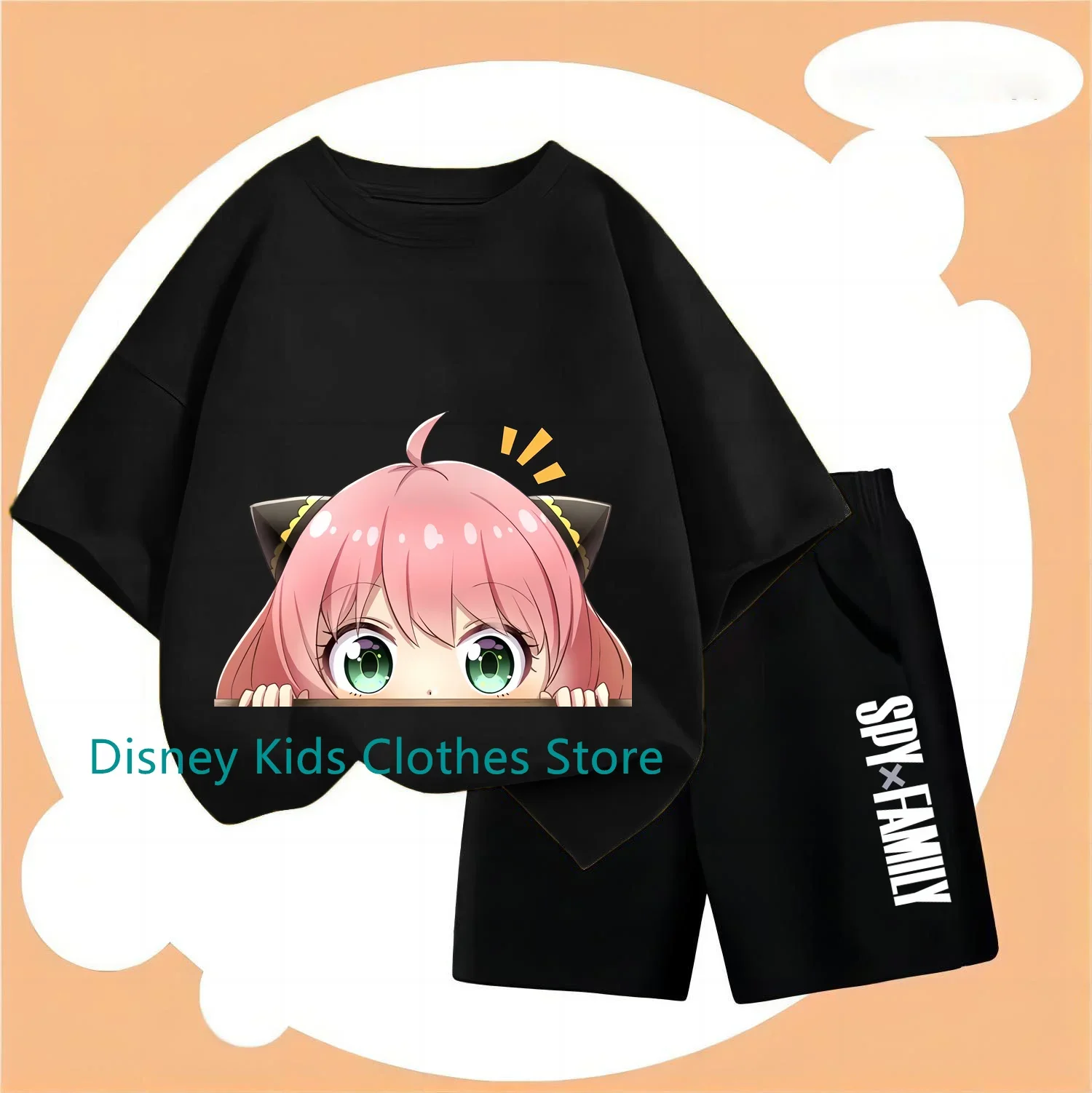 Japanese Anime Spy X Family Anya Forged Graphic Printed T-shirt Street Kids Clothing Fashion Short Sleeve Neutral T-shirt Sets 5