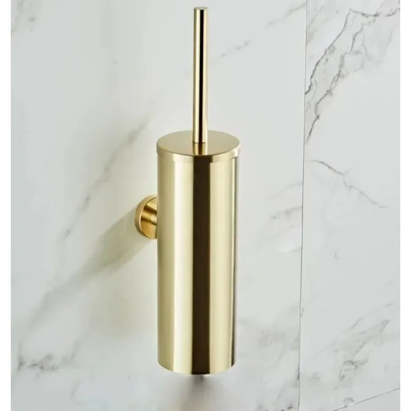 Household Portable Stainless Steel Toilet Brush Holder Brushed Gold Wall Hanging Wall Enclosed Toilet Brush