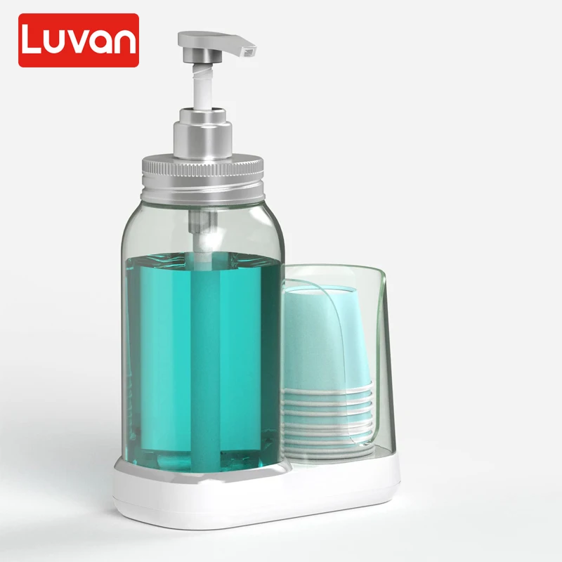 Mouthwash Dispenser with Cups Holder Bathroom Lavatory Plastic Mouth Wash Soap Liquid Dispenser Pump Refillable Storage 750ml mouthwash dispenser,mouthwash dispenser bottle