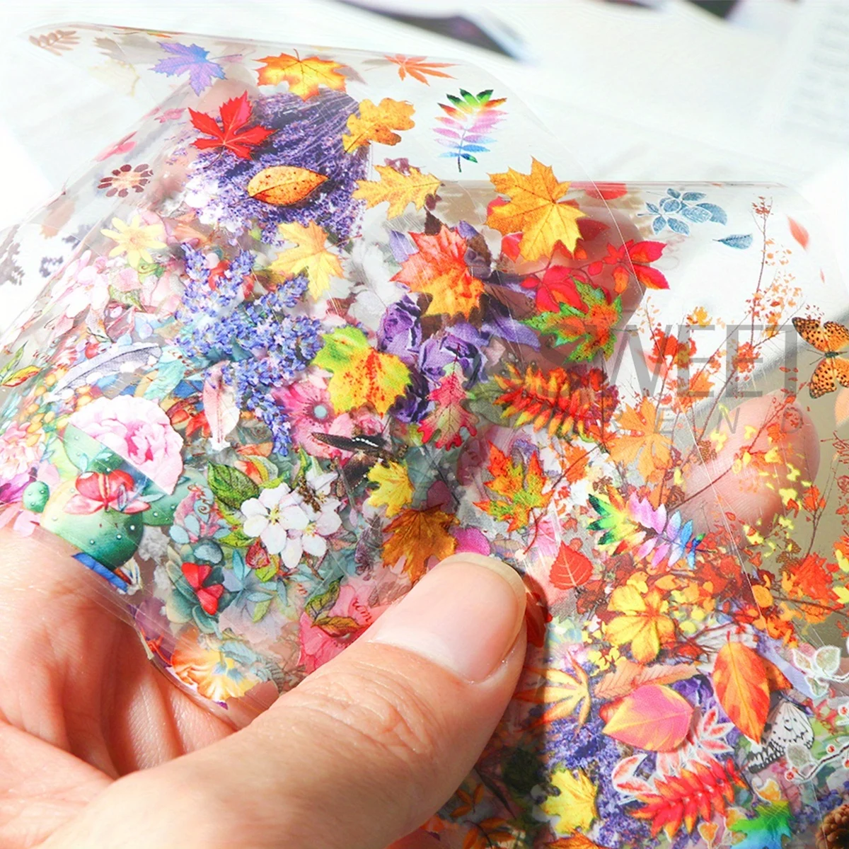 10pcs Flowers Leaf Series Nail Art Transfer Foil Maple Leaf Morning Glory Peony Design Paper Butterfly Manicure Full Cover Wraps