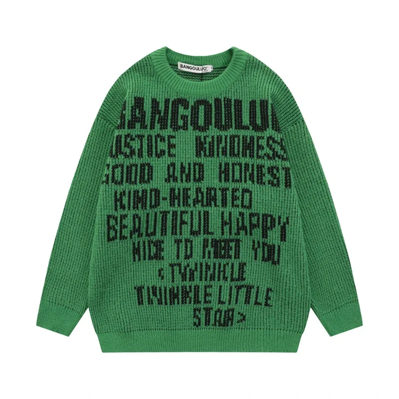 

Comfortable Personalized Pullover Sweater Niche Simple English Letter Jacquard Loose Long-sleeved Round Neck Sweater BaseSweater