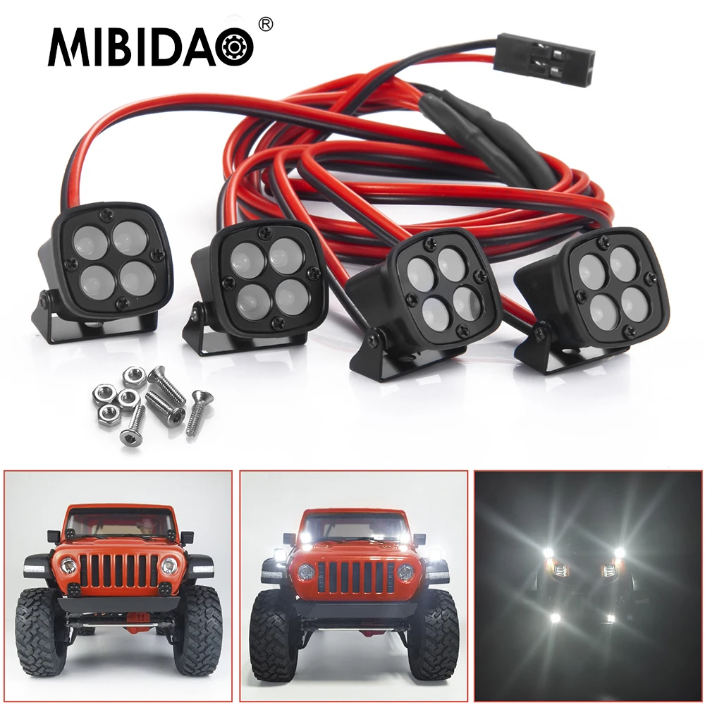 MIBIDAO Weiße LED-Leuchten Scheinwerfer für Axial SCX10 III Gladiator TRX-4 TRX-6 1/10 RC Crawler Car Truck Dekorationsteile