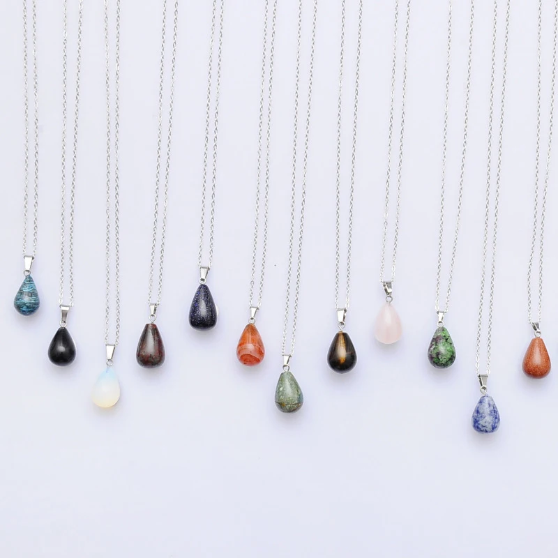European And American Jewelry Natural Stone Crystal Necklace Women Agate Drop Pendant Clavicle Necklace Oval Jade Small Pendant