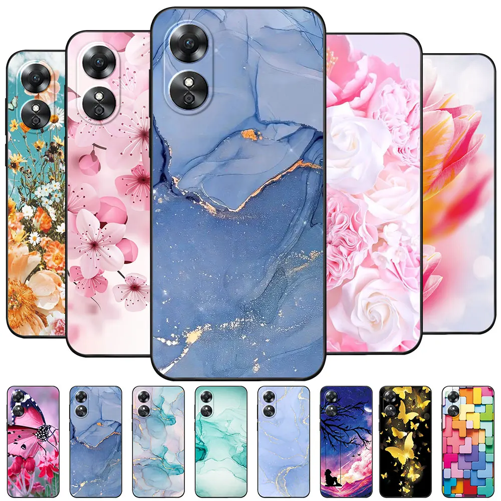 Custodia Per Oppo A17 4G Custodia A17 Coque Tpu Soft Silicone Fashion Phone Funda Per Oppo A17 Custodia Oppo A 17 Cover Floral Capa Marble