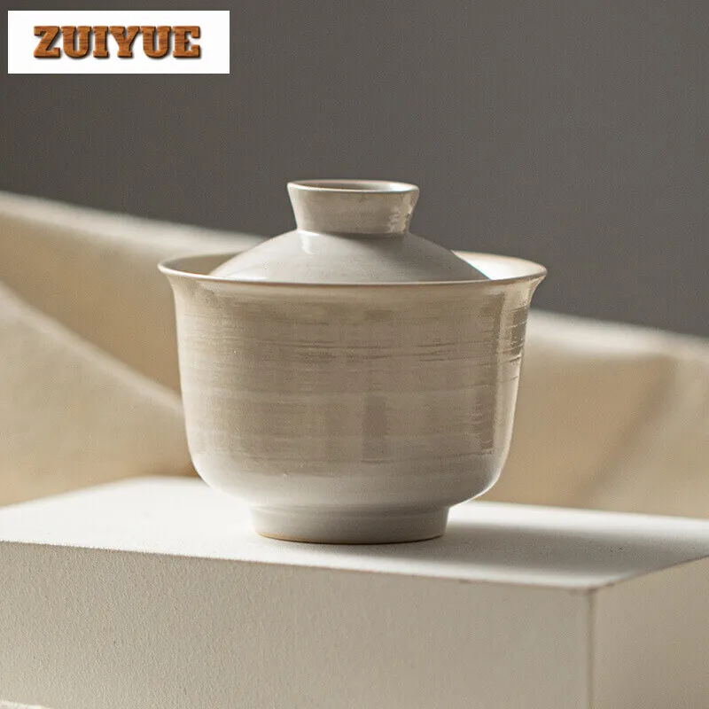 150ml Japanese Powder Yin White Pottery Gaiwan Handamde Thin Tire Tea Bowl Tea Tureen Luxury Maker Cover Bowl Drinkware Gift