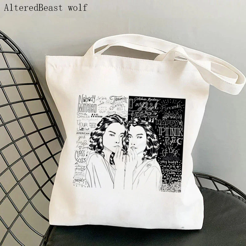 Women Shopper bag Mitski personne Printed Kawaii Bag Harajuku Shopping Canvas Shopper Bag girl handbag Tote Shoulder Lady Bag