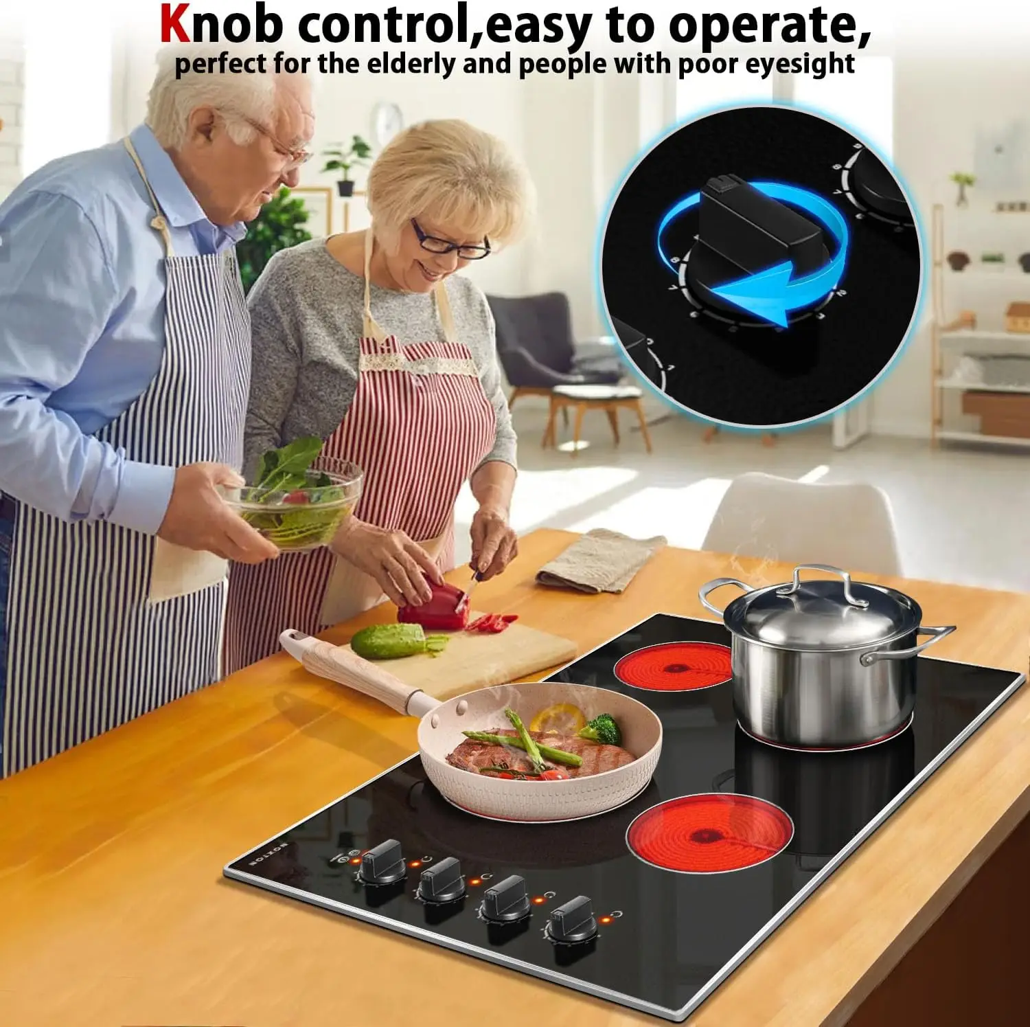 30 Inch 4 Burners Electric Cooktop Built-in 30" Radiant Electric Ceramic Stove Top with Glass Protection Metal Frame Knob Control
