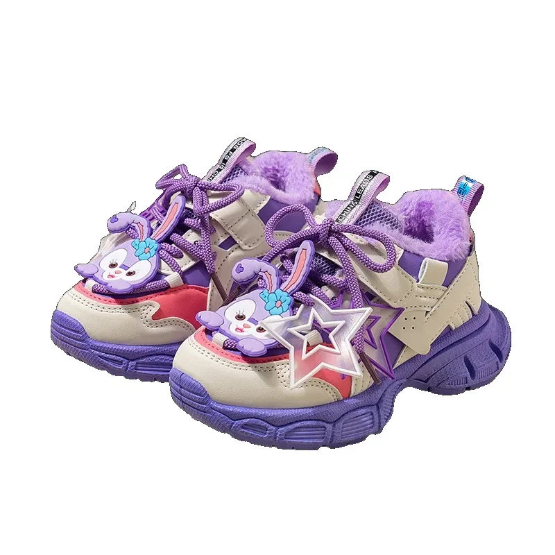 Disney StellaLou Children's Shoes Cute Cartoon Winter Keep Warm Anti-slip Wear-resistant Fashion Kawaii Girl's Sports Shoes