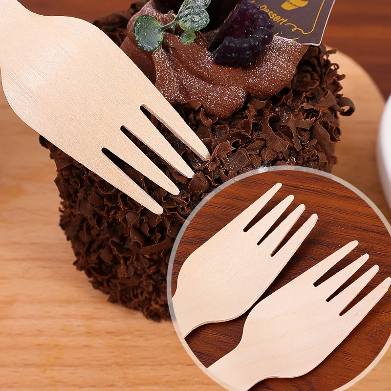100pcs Wooden Knife Fork Spoons Disposable Tableware Sets Kitchen Utensil for Cakes Desserts Wedding Birthday Party Supplies
