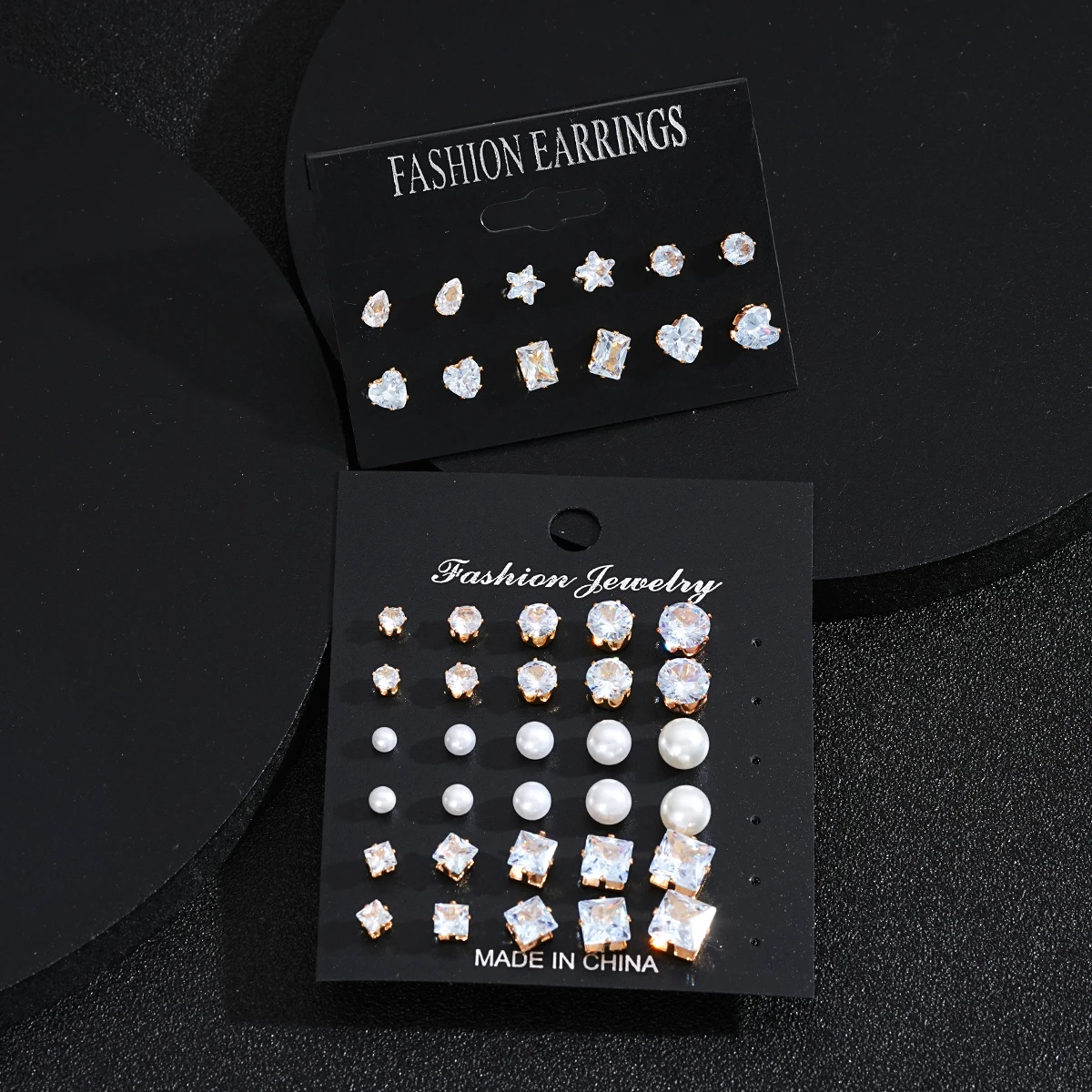 21 Pcs White Shiny Wedding Earrings Set For Women Men Fashion Vintage Crystal Star Heart Design Studs Trendy Jewelry Gifts 2024