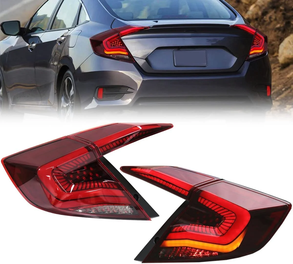 

LED Tail lights Assembly for 2016-2020 Honda Civic Hatchback 10th Gen Type R Sequential Turn Signals DRL Startup Lamps Assembly