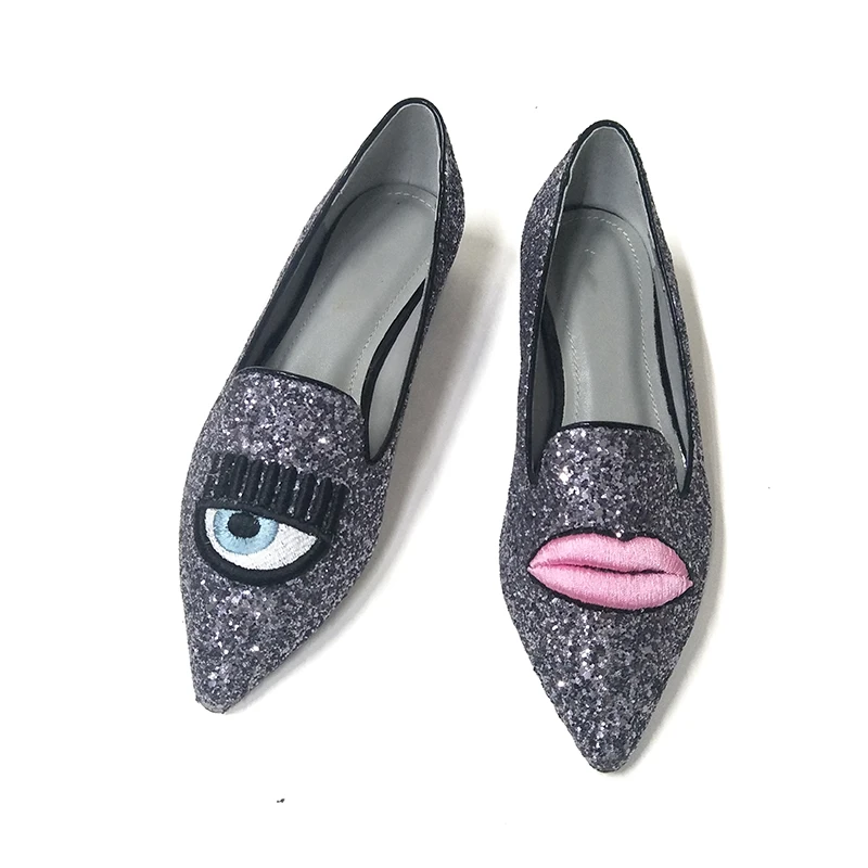 

2023 Spring and Autumn New Pointed High Heels Women's Thick Heel Eye Lip Sequin Shallow Mouth Women's Shoes