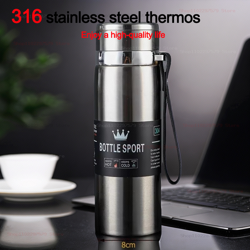 Upgraded 316 stainless steel thermos straight cup suspender pot water cup business outdoor large capacity sports kettle