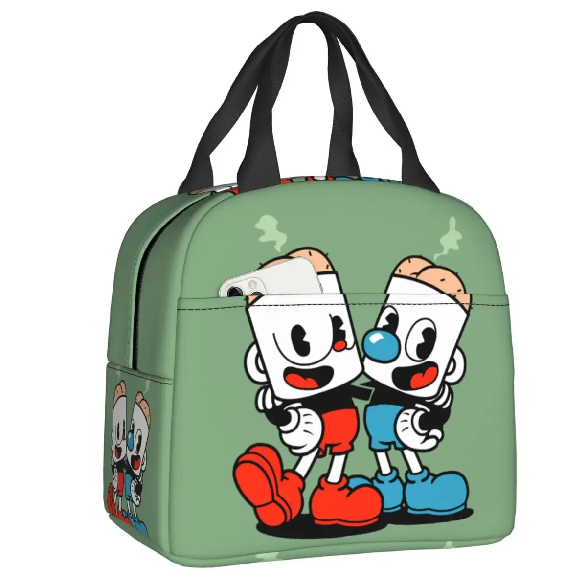 

Лидер продаж, сумка для обеда для игр Cuphead Mugman для женщин, портативный охладитель, Термоизолированный Ланч-бокс для еды, для работы, школы, путешествий, пикника, сумки-тоуты