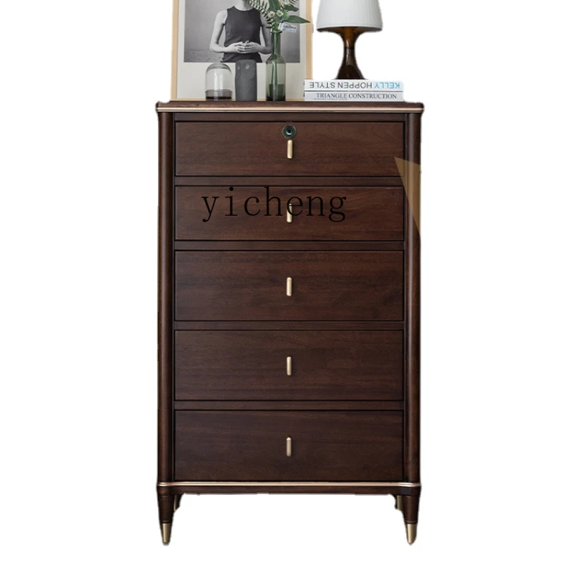 

Zk Solid Wood Living Room Chest of Drawers with Lock New Chinese Style Storage Cabinet Light Luxury Cabinet Bedroom Locker