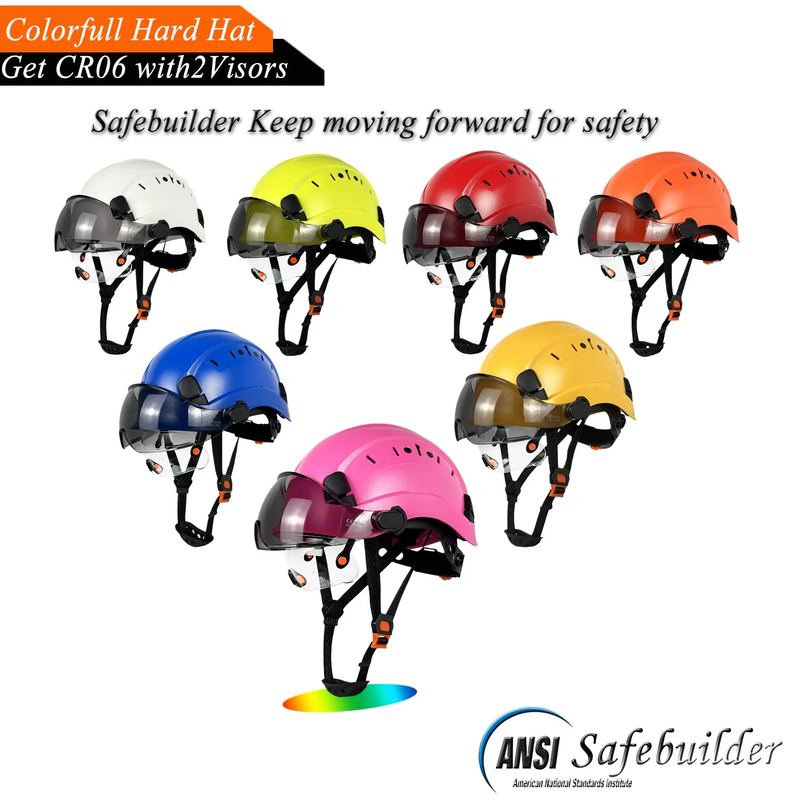Elmetto di sicurezza CE con visiera casco da lavoro in ABS ventilato regolabile trasparente e colorato sospensione a 6 punti approvato ANSI Z89.1