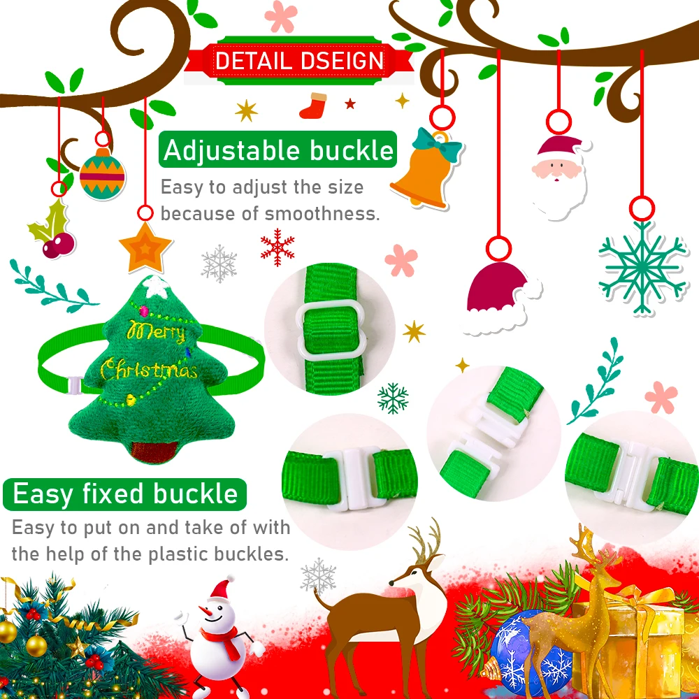 5/10PCS Christmas Dog Bow Ties – Adjustable Elk & Snowman Accessories 4