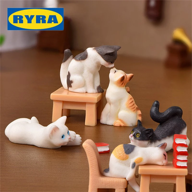 1PC Resin Cats Ornament Kitten Figurine Animal Miniature Fairy Garden Doll House Decoration DIY Micro Landscape Home Decoritions