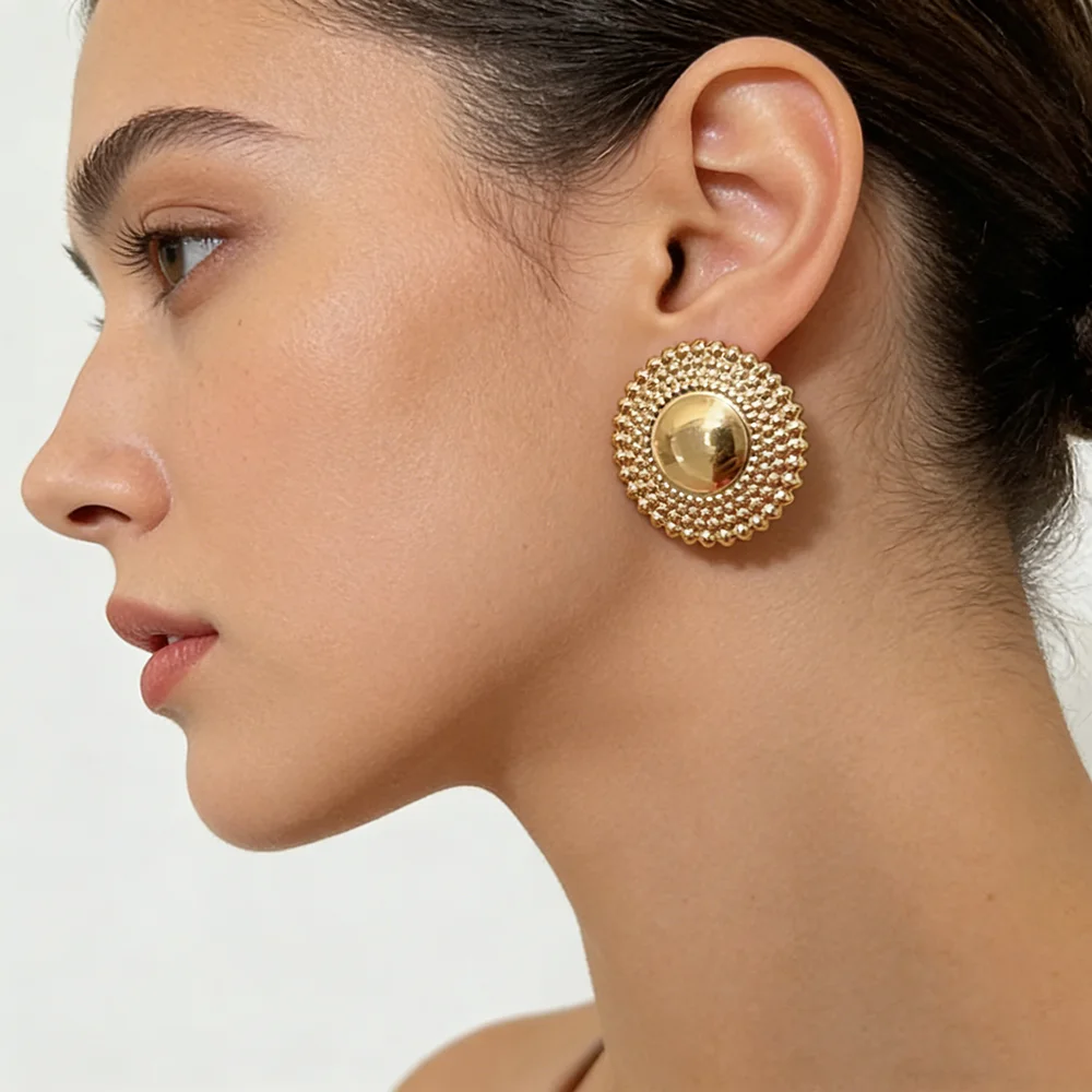 Gold Überzogene Ohrringe Schmuck für Frauen Hochzeiten Design Kreis Clip Ohrringe für Dubai Engagement Braut Luxus Hoop Ohrringe – Detail 9