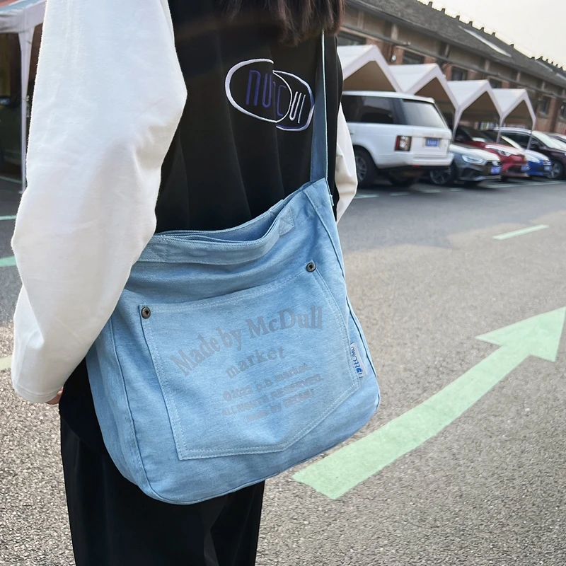 Large Capacity Denim Handbag Women Sac Youth Fashion Shoulder Bags Ladies Simple Crossbody Bag Multifunctional Top-Handle Bags